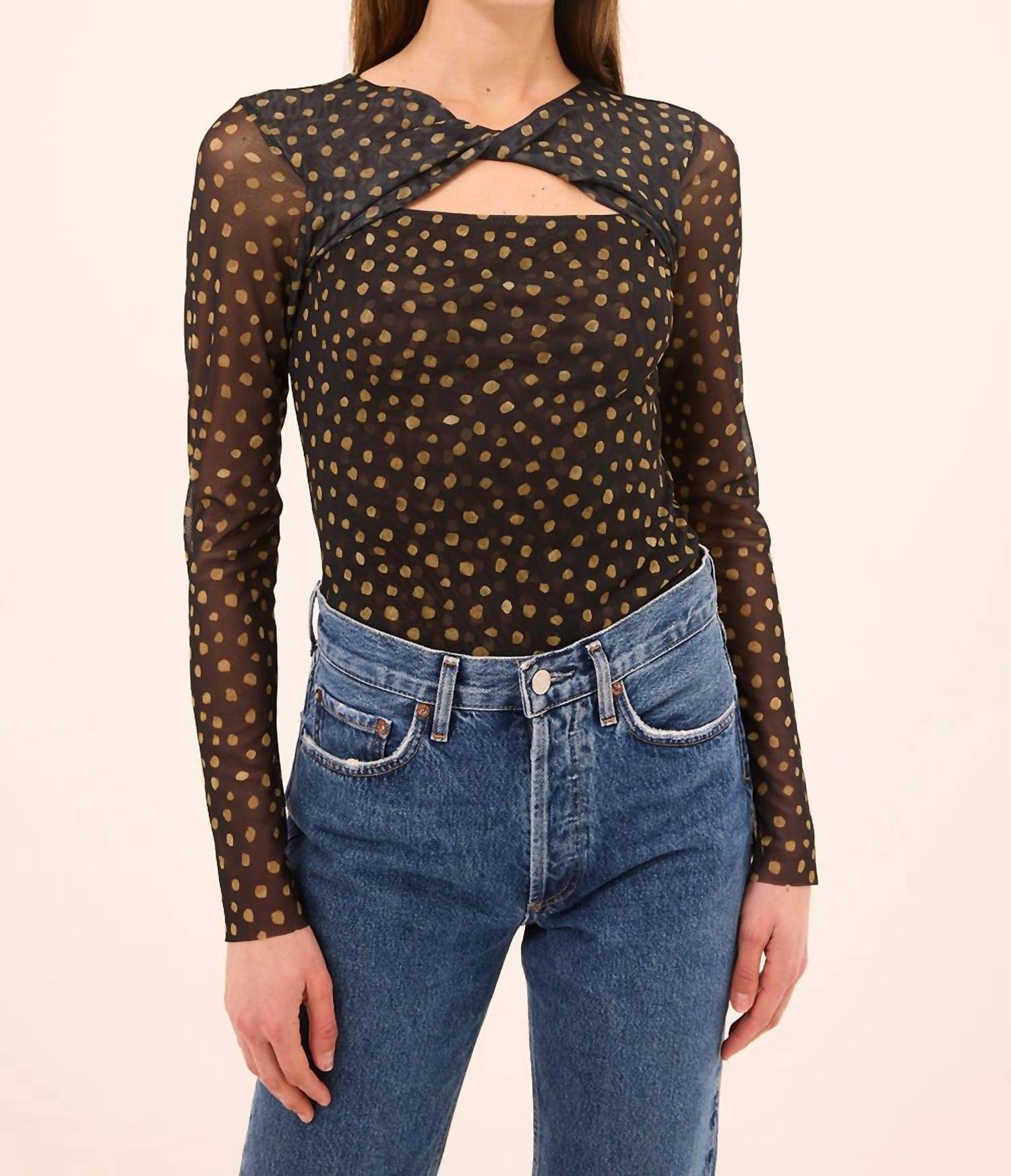 Misa Los Angeles Neriah Mesh Top in golden polka dot - women's blouse