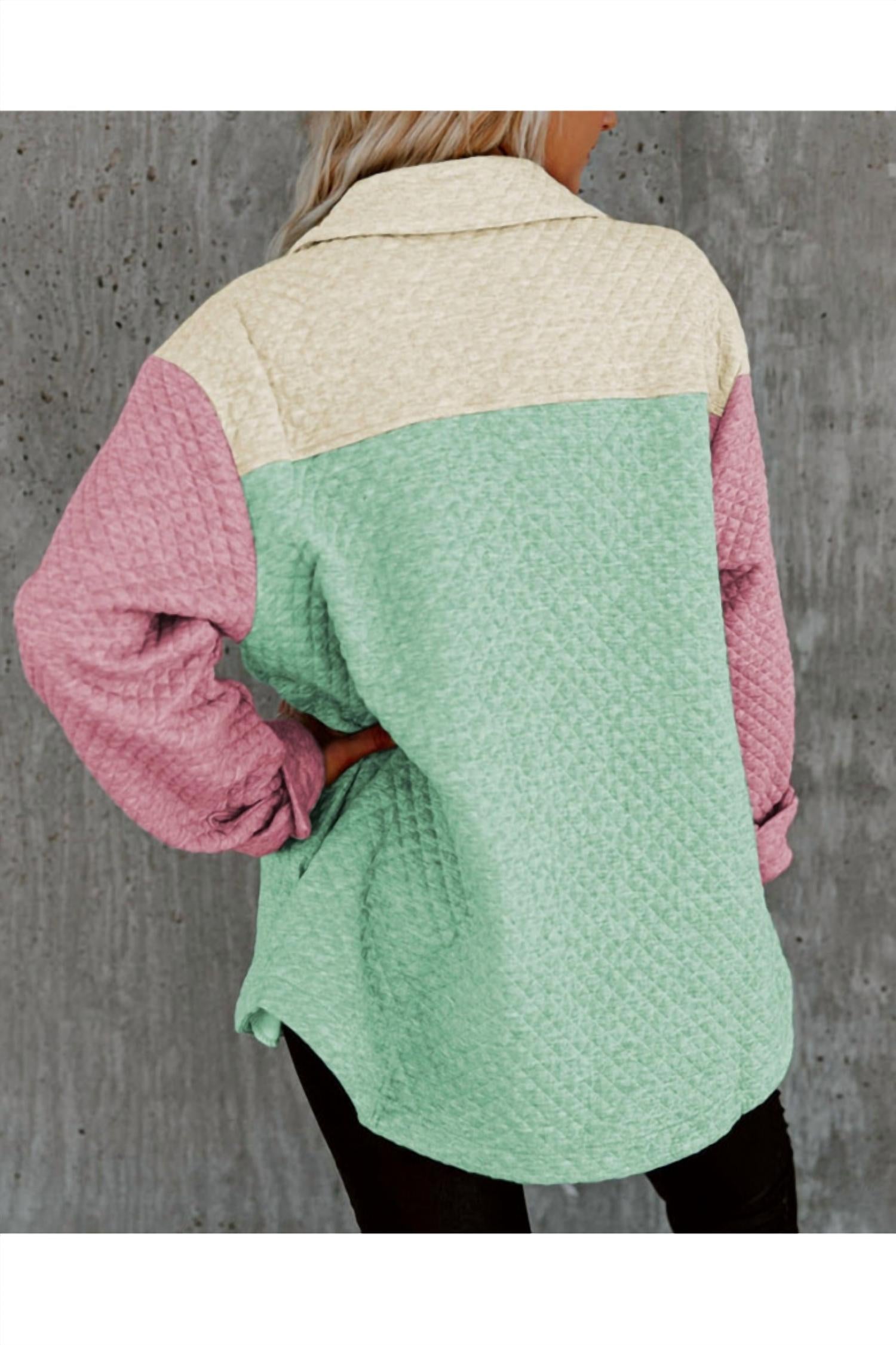 Pretty Bash - Colorblock Button Front Quilted Shacket