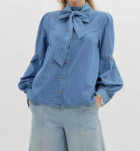 entro Martina Balloon Sleeve Button Down Tencel Shirt in chambray - women's shirt