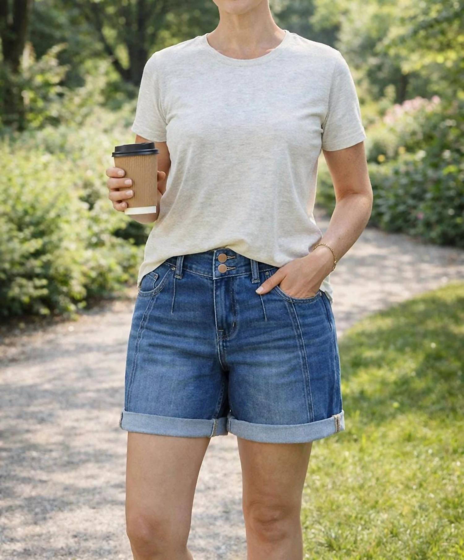 Risen - High Rise Seamed Roll-up Shorts