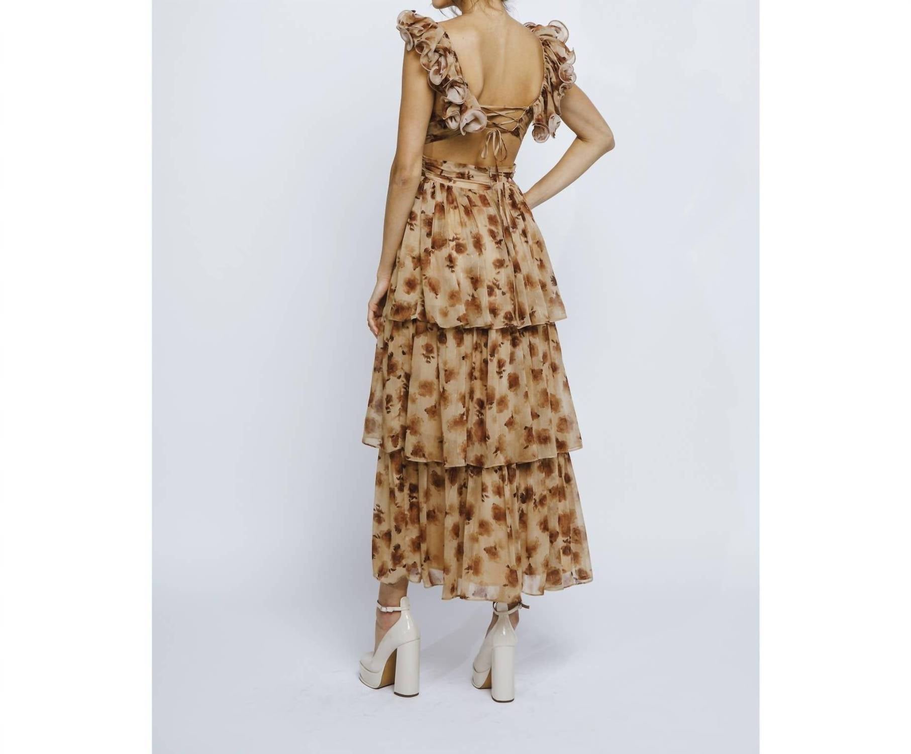 STORIA Autumn Tea Party Maxi Dress in brown - women's dress - view 4