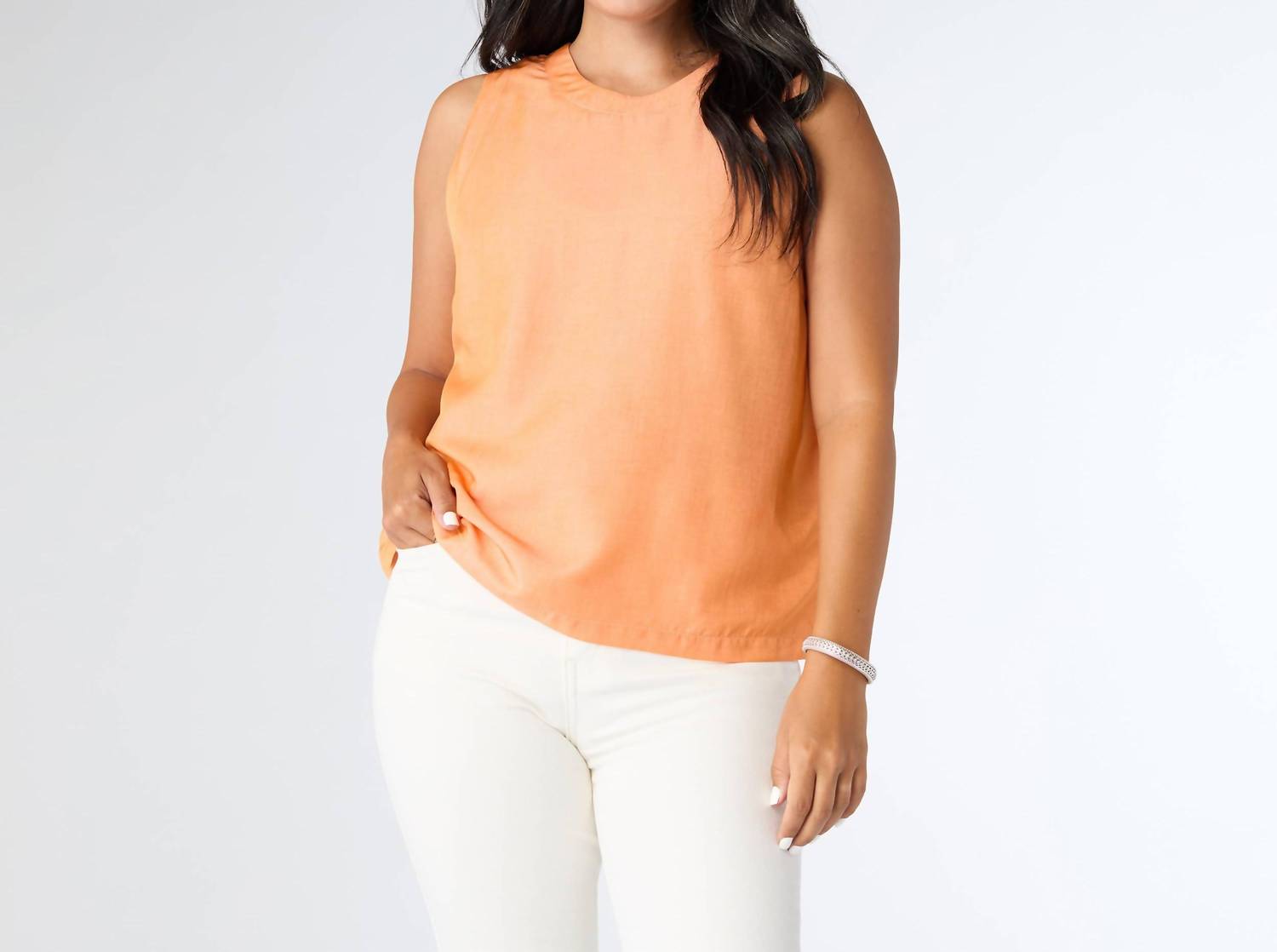 COCO + CARMEN Carey Tank with Back Button Detail in tangerine - women's tank top