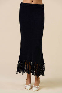 Lalavon - Women's Tassel Trim Knit Skirt