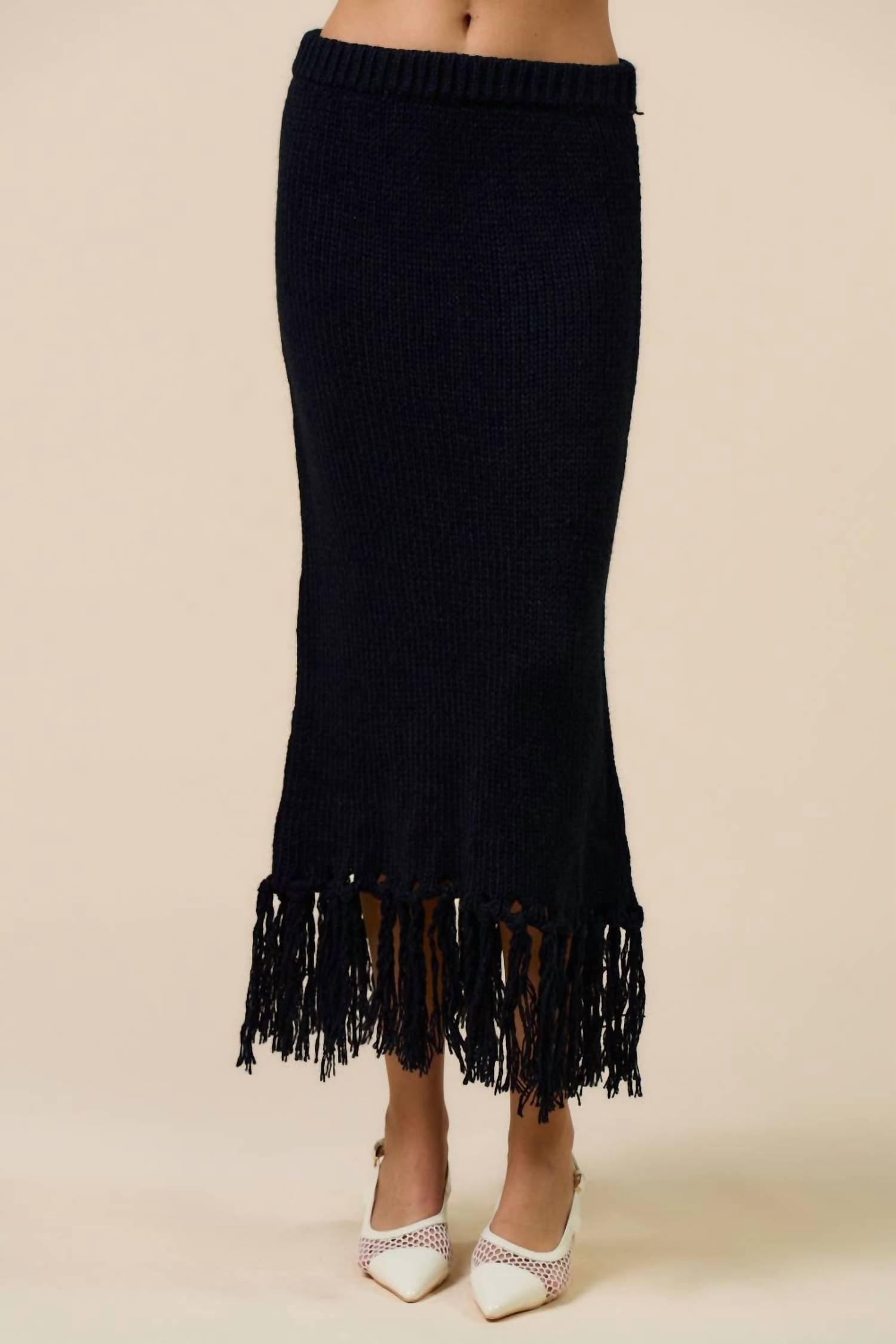 Lalavon - Women's Tassel Trim Knit Skirt
