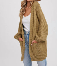 Bluivy - Chunky Cable Lantern Sleeve Cardigan