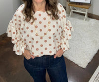 Vine & Love - Polka Dot Ruffle Sleeve Flowy Top