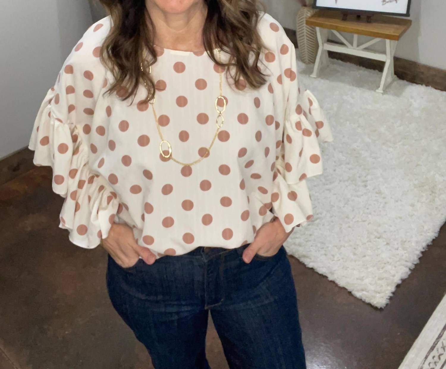 Vine & Love - Polka Dot Ruffle Sleeve Flowy Top