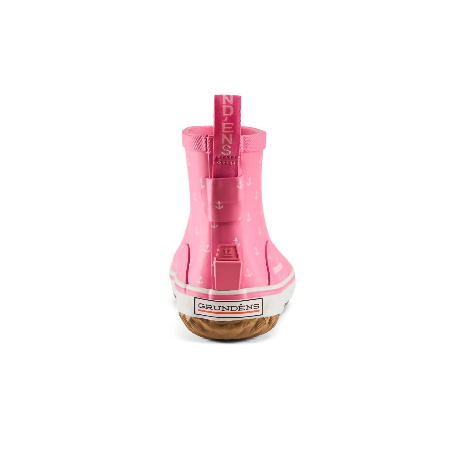 Grundens Kid's Guppy Rain Boots in pink anchor - kids' shoe - alternate view