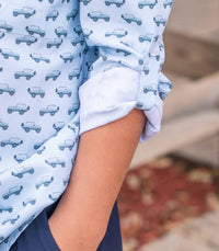 Blue Quail Clothing Co. Boys' Scout Long Sleeve Shirt in blue - kids' shirt - detail view