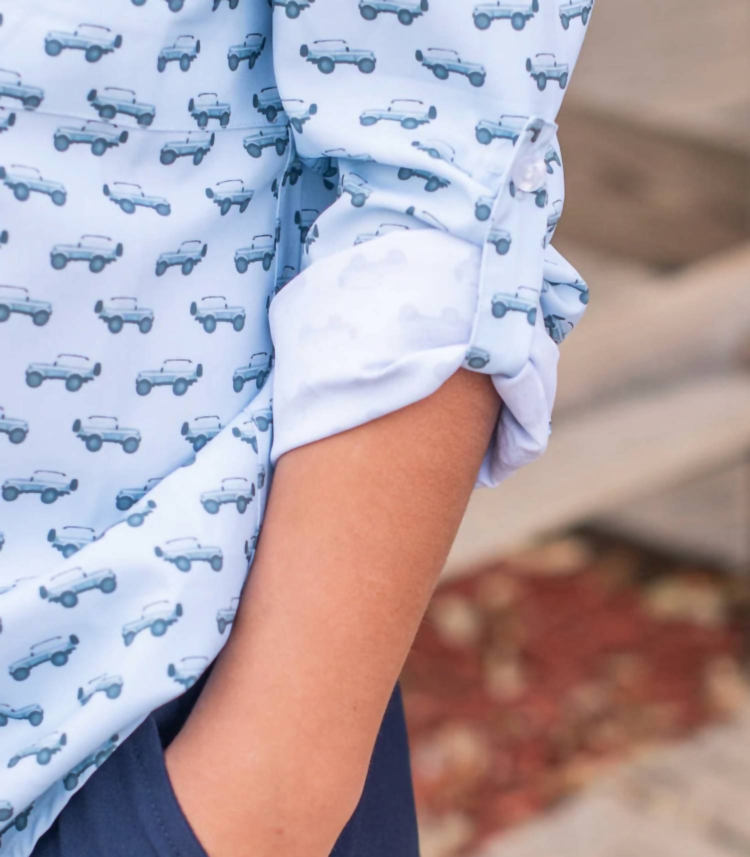 Blue Quail Clothing Co. Boys' Scout Long Sleeve Shirt in blue - kids' shirt - detail view