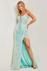 Jovani - Illusion Bodice Plunging Neck Prom Dress