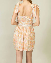 Heyson - Linen Print Crochet Trim and Pleated Belt Mini Dress