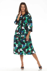 Joseph Ribkoff - Geometric Print Midi Shirt Dress