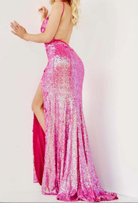 Jovani - Floral Appliques Backless Dress