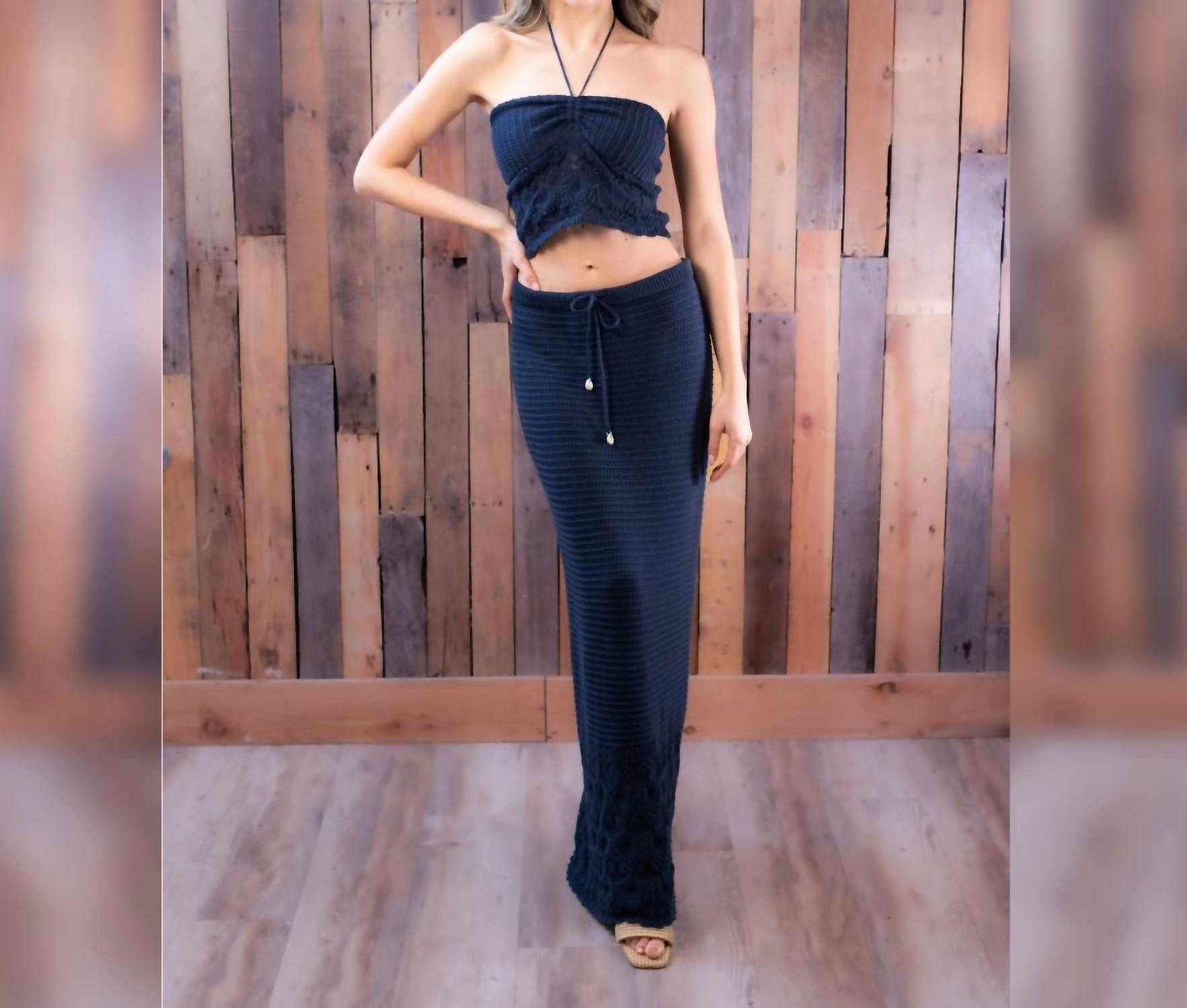 ocean drive Women's Crochet Maxi Skirt in navy - women's skirt - detail view