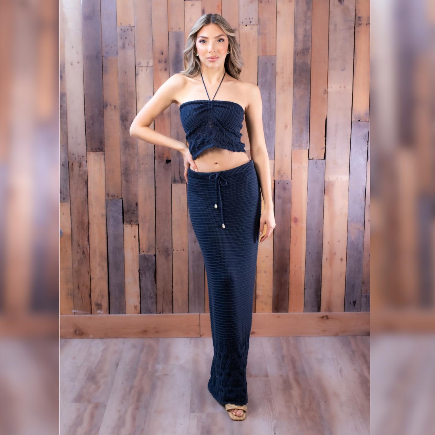 ocean drive Women's Crochet Maxi Skirt in navy - women's skirt - alternate view