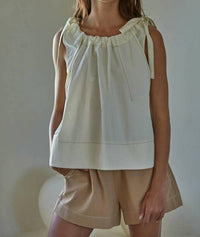 By Together - Woven Cotton Round Neck Tie Strap Sleeveless Top
