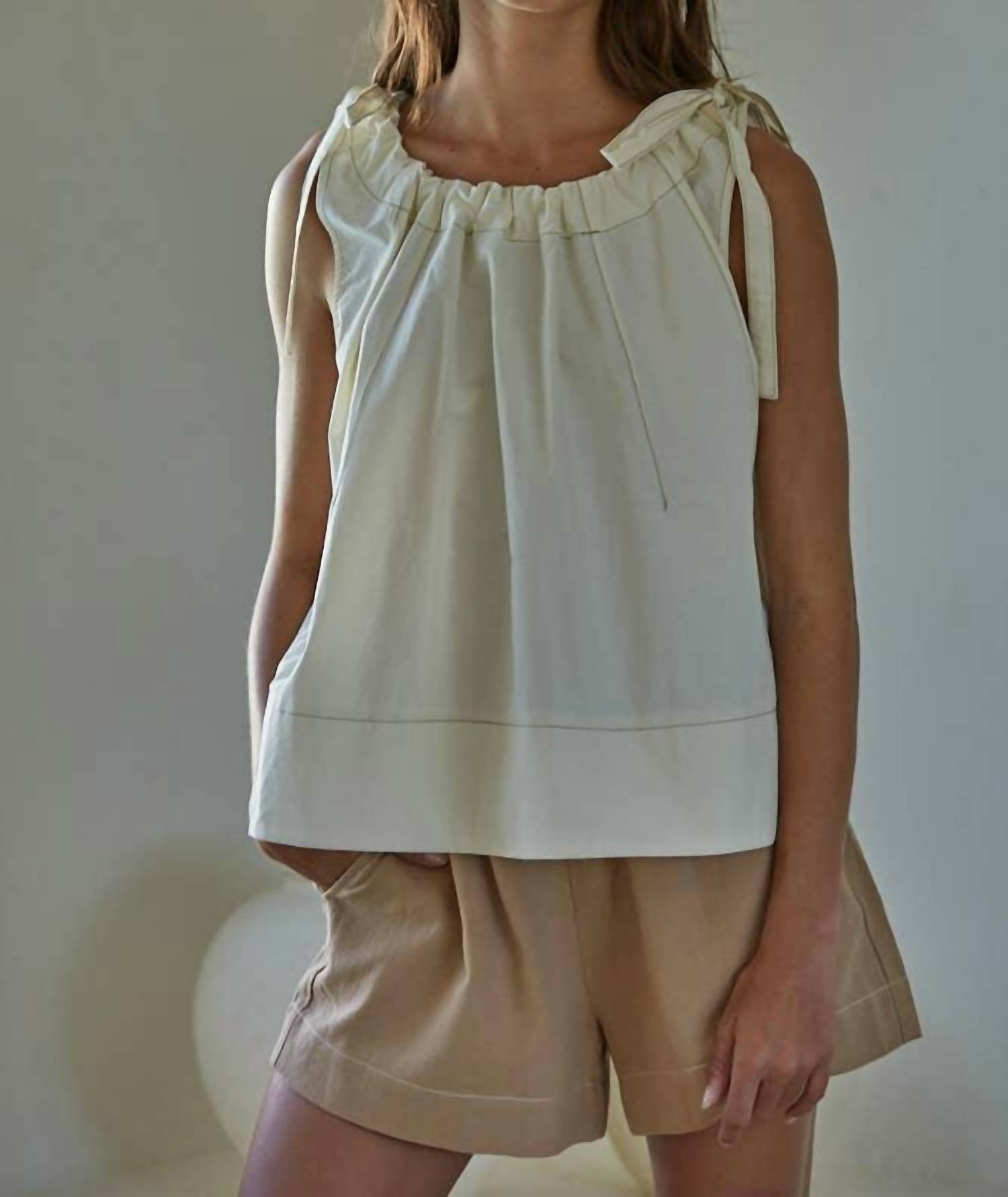 By Together - Woven Cotton Round Neck Tie Strap Sleeveless Top