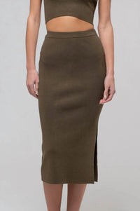 The Workshop - High Waist Side Slit Sweater Knit Midi Skirt