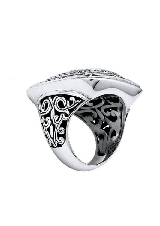 Bali - Cross Scroll Rectangle Statement Overlay Ring