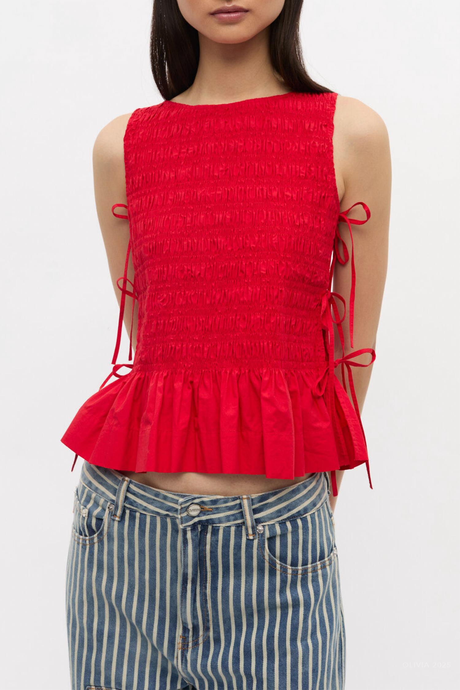 Ganni - Cotton Smock Tie Top