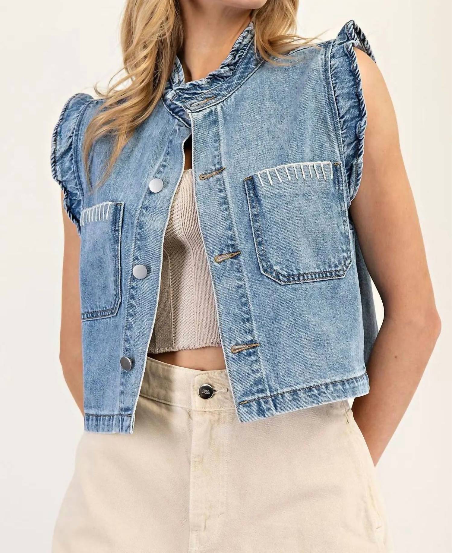 Ee:Some - Denim Ruffle Stitch Vest