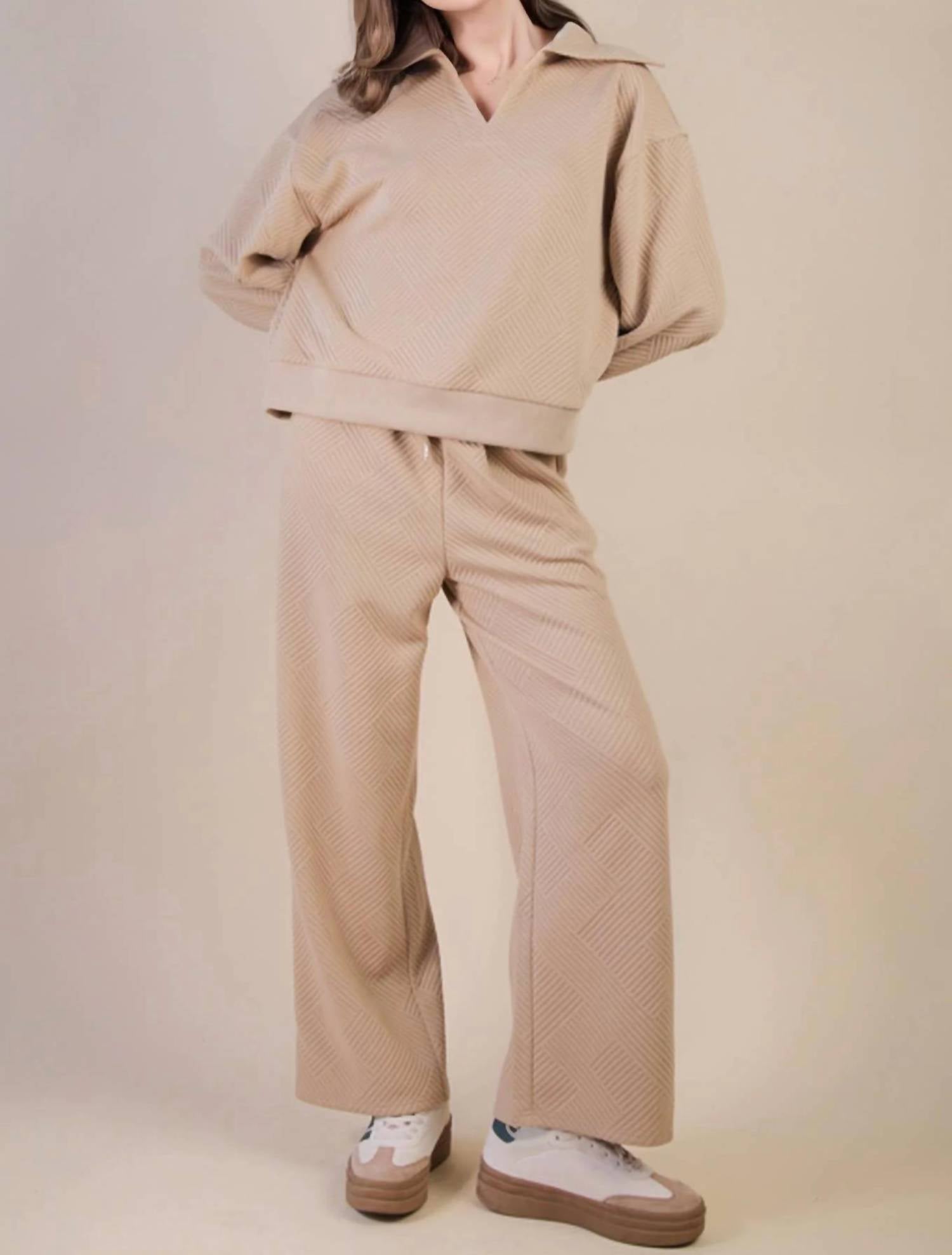 Very J - Textured Knit Casual Top And Pants Set