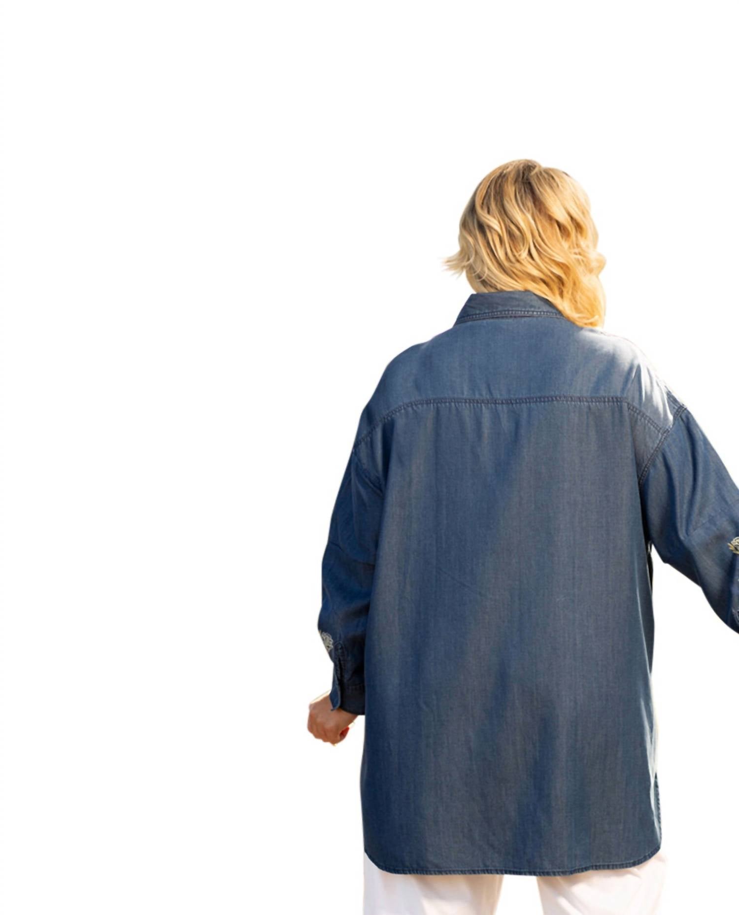 On The Plus Side - Embroidered Long Sleeve Oversize Tunic - Plus