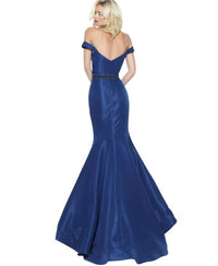 Sherri Hill Off Shoulder Taffeta Mermaid Gown in navy - women's dress - alternate view