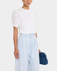 FRAME The Lace Sleeve Tee in white - women's t-shirt - detail view