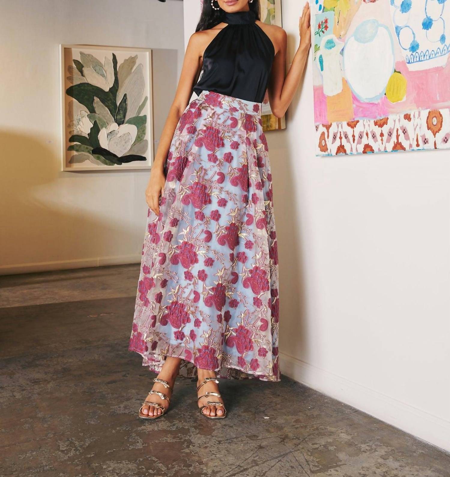 ABBEY GLASS Olivia Moonlight Petal Organza Maxi Skirt in light blue red - women's skirt - view 6