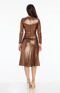 Dress The Population - Daria Metallic Long Sleeve Fit & Flare Dress