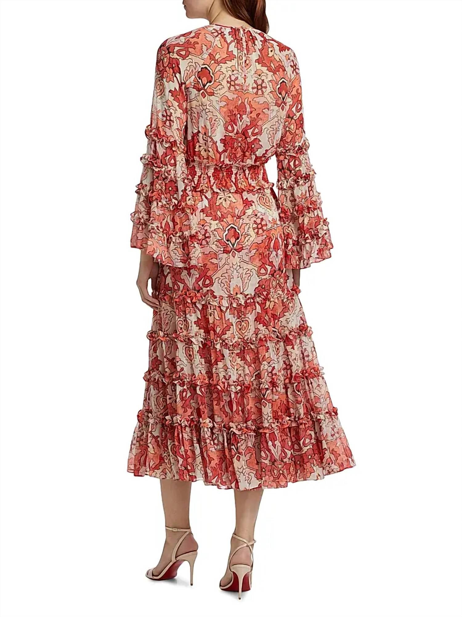 cinq a sept Damask Sunnina Midi Dress in pink poppy multi - women's dress - alternate view