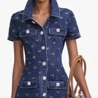 Self-Portrait - Denim Diamante Bow Mini Dress