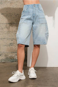 Blue B - Mid Rise Cargo Denim Knee Length Shorts