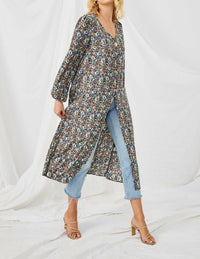Hayden La - Floral Buttoned Puff Sleeve Duster