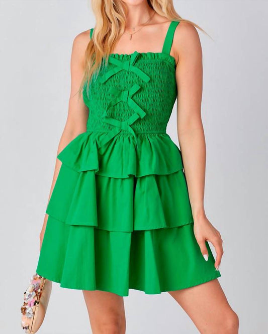 Baby Pink - Allison Smocked Bow Tiered Mini Dress