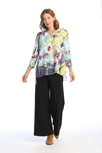 Jess & Jane - Rebecca Slit V-neck Chiffon Contrast Top