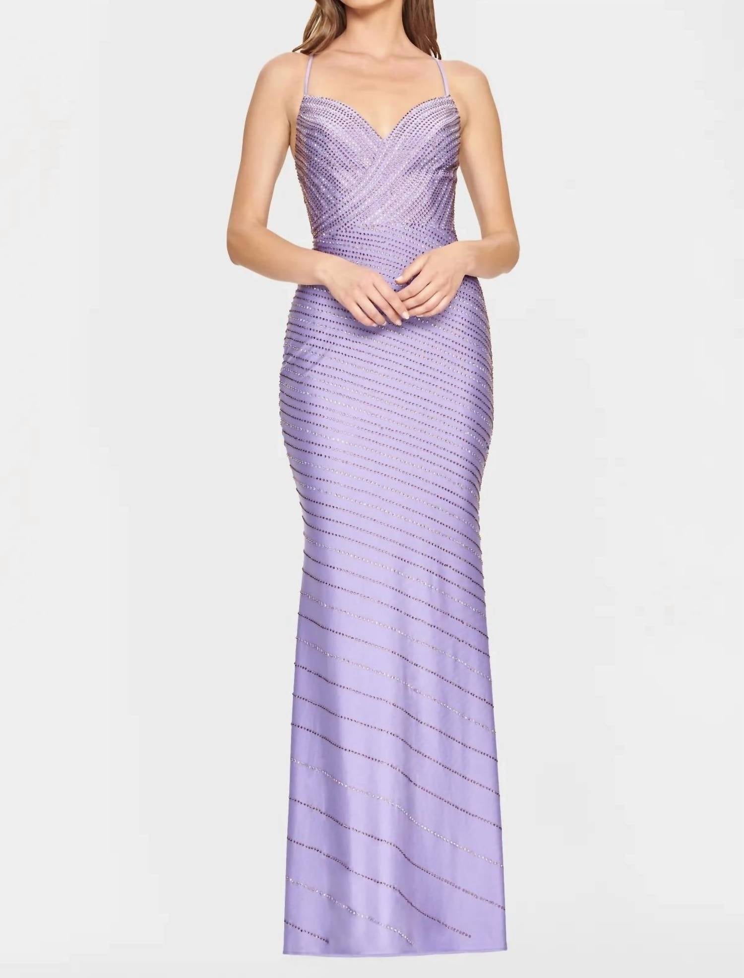 Faviana - Long Hotstone Lace-up Back Maxi Dress
