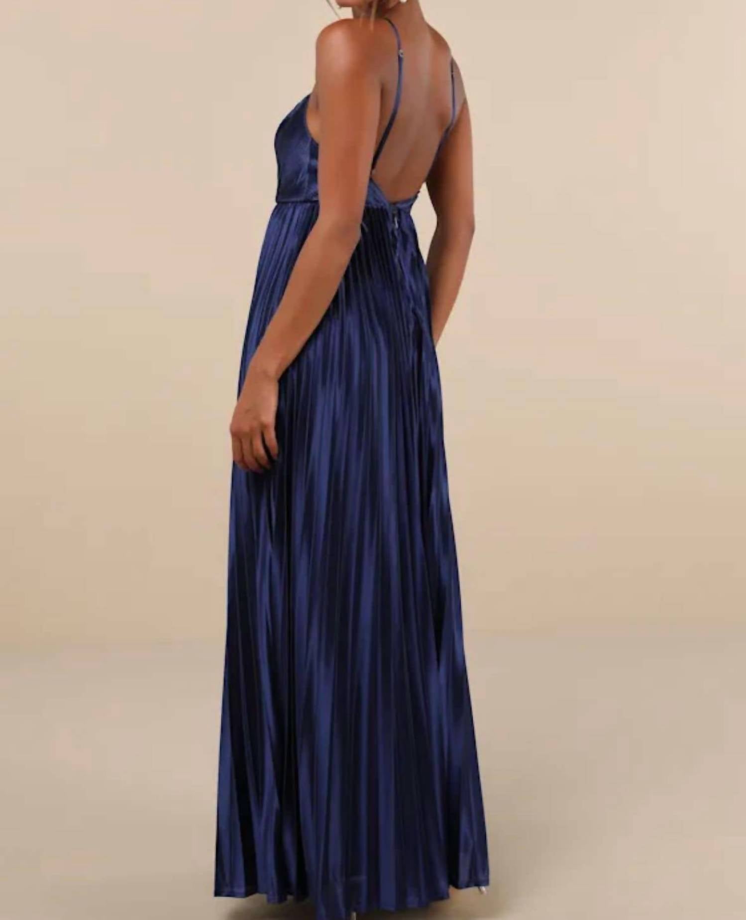 Lulus - Charm Satin Pleated Maxi Dress