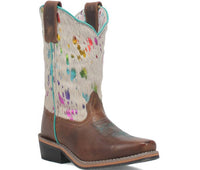 DAN POST. Girls Rumi Leather Square Toe Boot in brown multi - kids' boots - view 4