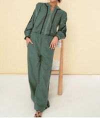 Sonmer - Embroidered Wide Leg Pant