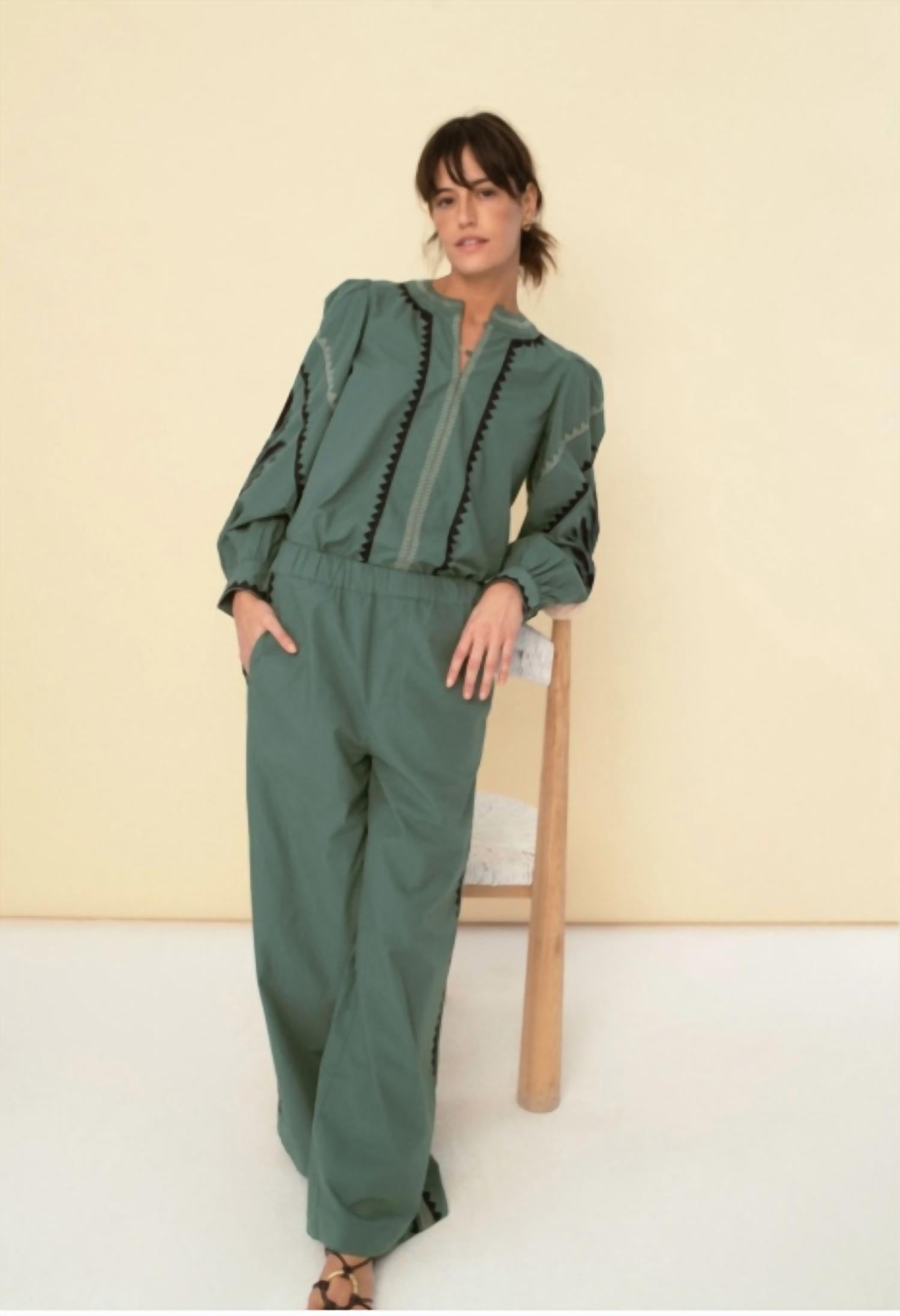 Sonmer - Embroidered Wide Leg Pant