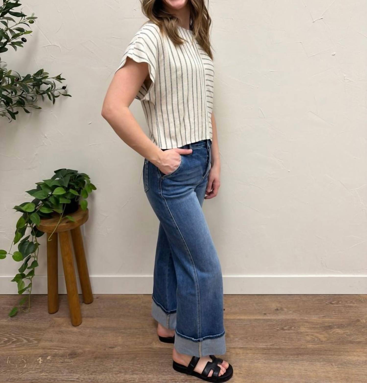 Fun 2 Fun Mixed Stripe Dolman Top in dark natural - women's blouse - view 5