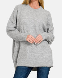 Zenana - High-low Hem Drop Shoulder Sweater