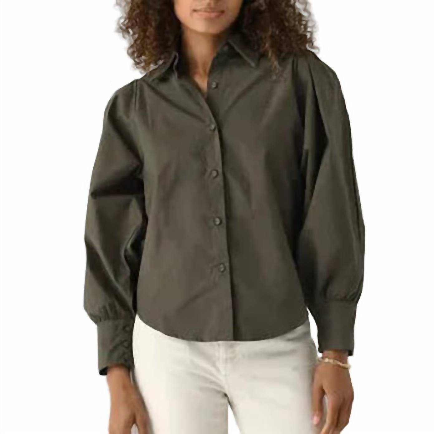 A SHIRT THING Charlotte Poplin Top in olive - women's blouse