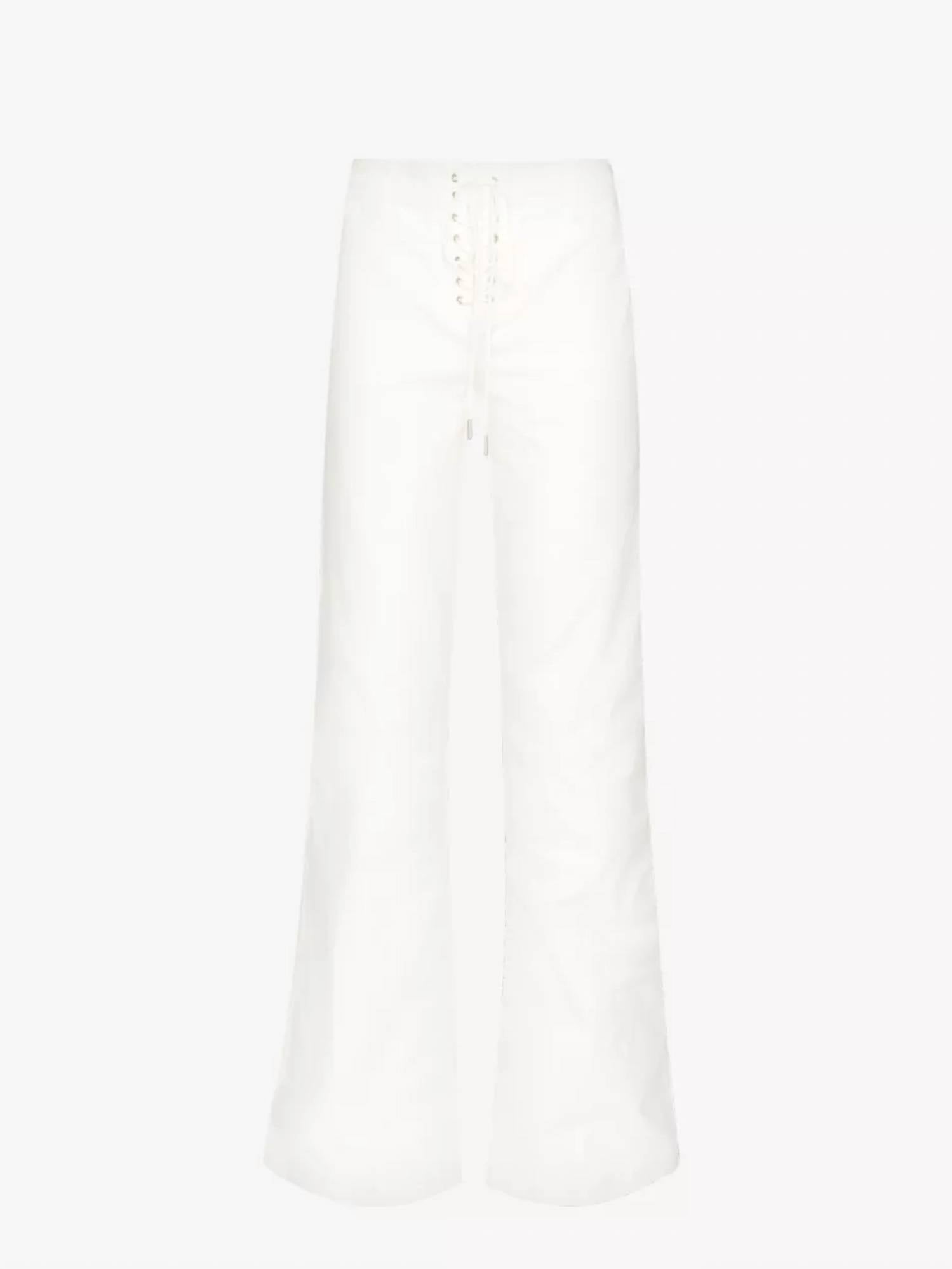 Paige Leenah Lace Up Fly Flared Jeans in ecru - women's jeans - detail view