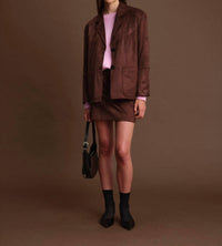DELUC Dereck Faux Suede Blazer in chocolate - women's jacket