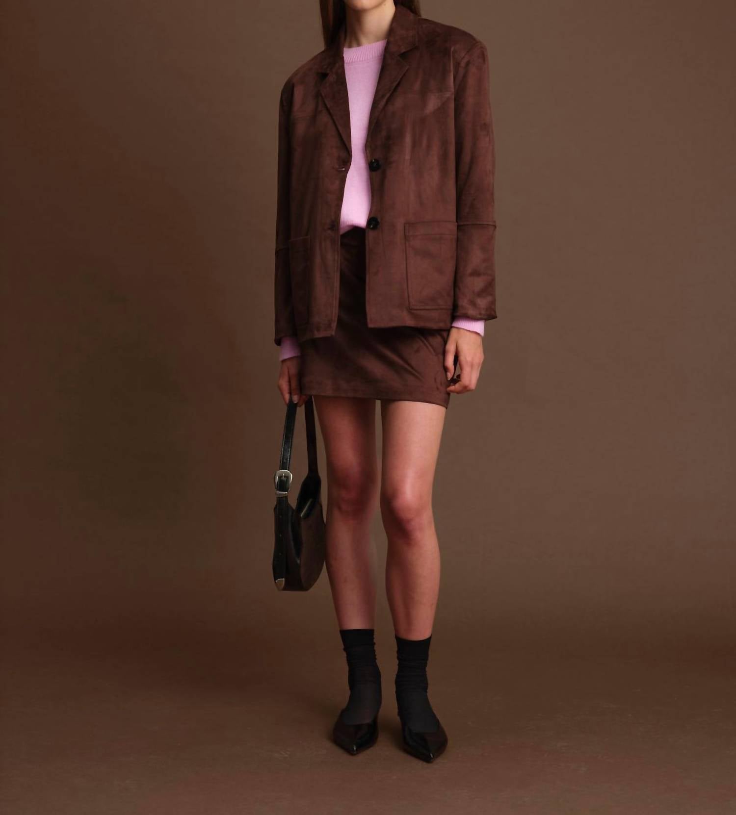 DELUC Dereck Faux Suede Blazer in chocolate - women's jacket