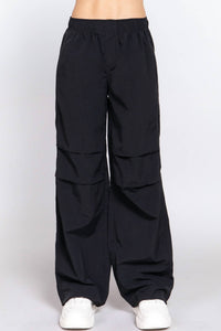 Active Basic Elastice Waist Parachute Pants in black - women's pants - detail view